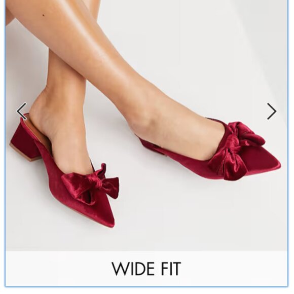 ASOS Shoes - ASOS Wide Fit Burgundy Velvet Bow Pointed Mule Heels